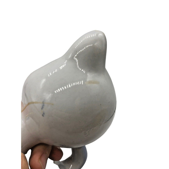 Sweet Vtg Blue Eye Cat Kitten White Figurine Anthropomorphic Mid Century Ceramic - Picture 6 of 7